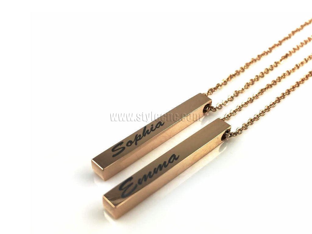 玫瑰金垂直條銘牌項鏈激光雕刻機